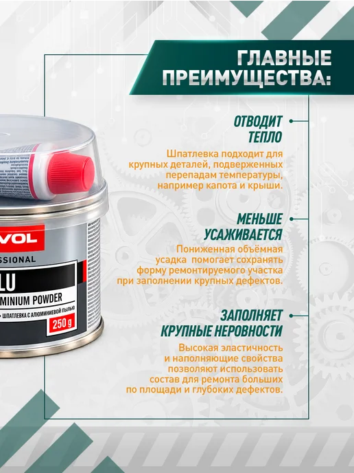 NOVOL Шпатлевка автомобильная ALU 250 гр, 250 г, фото 3