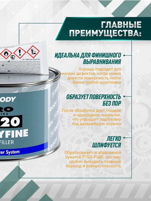 HB BODY Шпатлевка автомобильная F 220, 250 гр, 250 г, фото 4