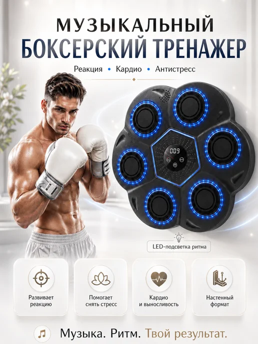 Guzi Тренажер груша боксерская музыкальная настенная, черный