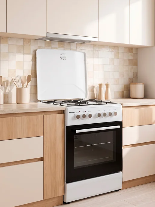 KRAFT Плита газовая для кухни с духовкой 70л, KF-FSKM642EW, 70 л, фото 3