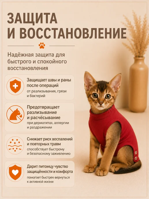 Laptique Послеоперационная попона - боди для кошек, леопард, красный, фото 3