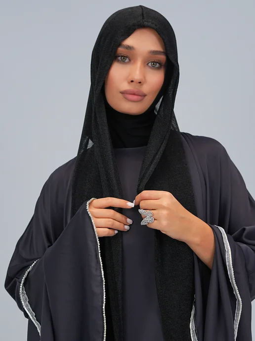 GIGISTORE Готовый Хиджаб капюшон сеточку тонкий мусульманский, черный, фото 3