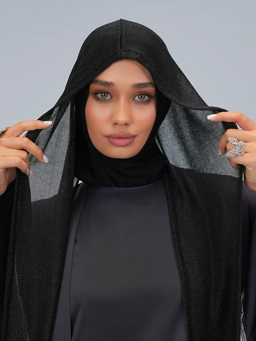 GIGISTORE Готовый Хиджаб капюшон сеточку тонкий мусульманский, черный, фото 6