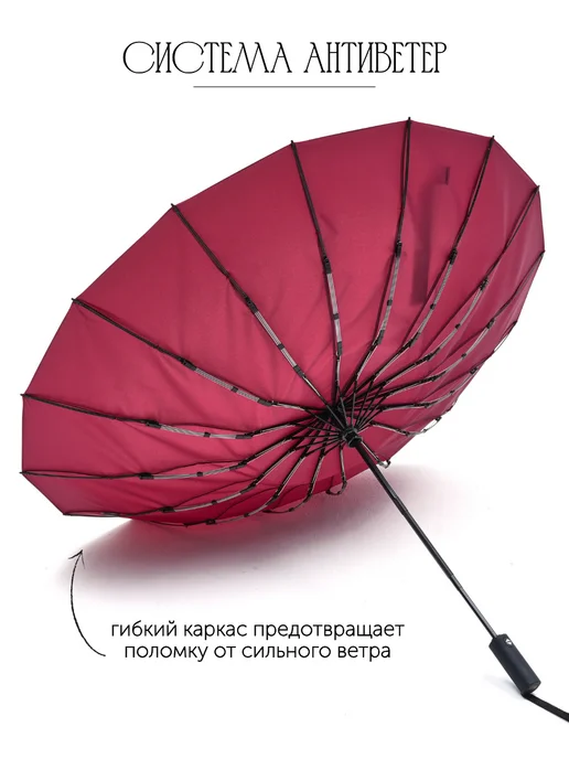 Gerain Umbrella Зонт автомат антиветер складной, красный, фото 3