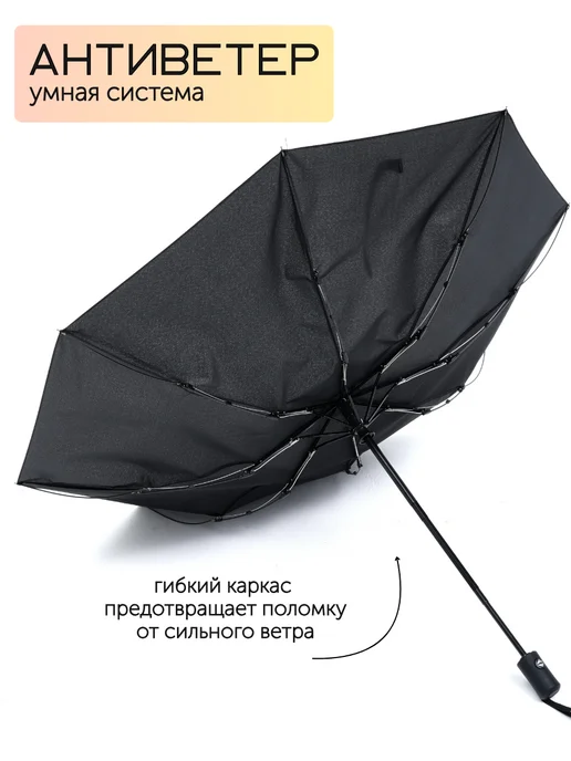 Gerain Umbrella Зонт автомат антиветер складной, черный, фото 3