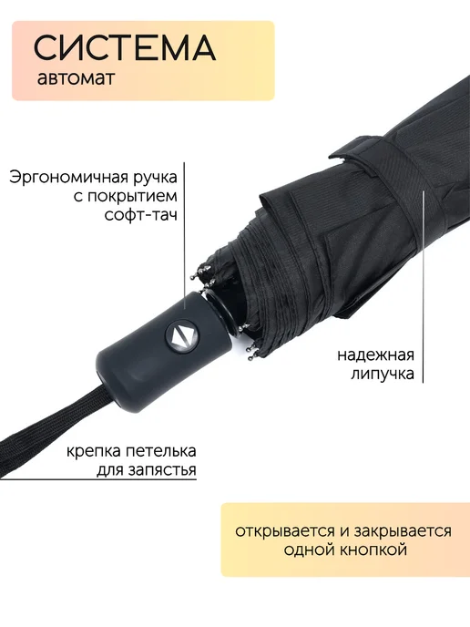 Gerain Umbrella Зонт автомат антиветер складной, черный, фото 5