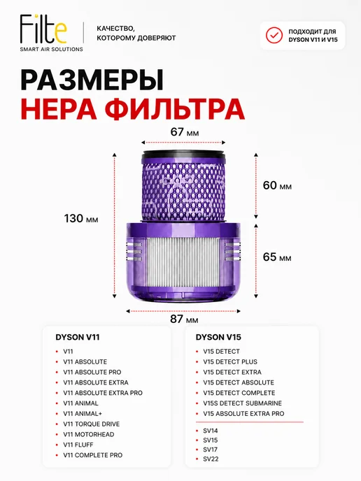 MAXX Фильтр для пылесоса Dyson V11, V15, фиолетовый, фото 2