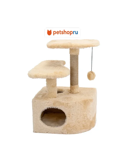 PetShop Когтеточка для кошек столбик с домиком 48х51х71см Yami Yami, бежевый, фото 2