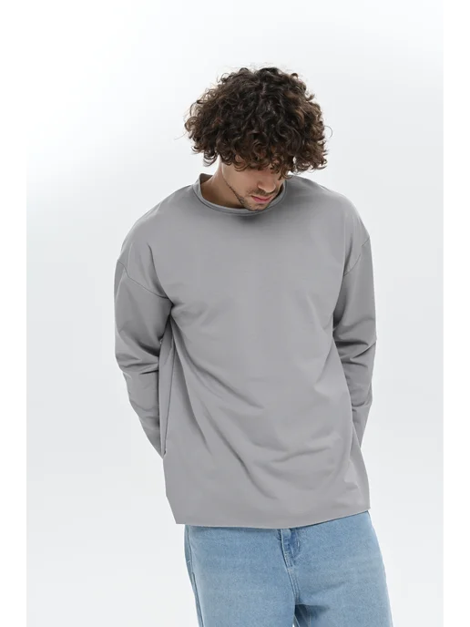 САРТЭКС Хлопковый оверсайз лонгслив, серый, фото 5