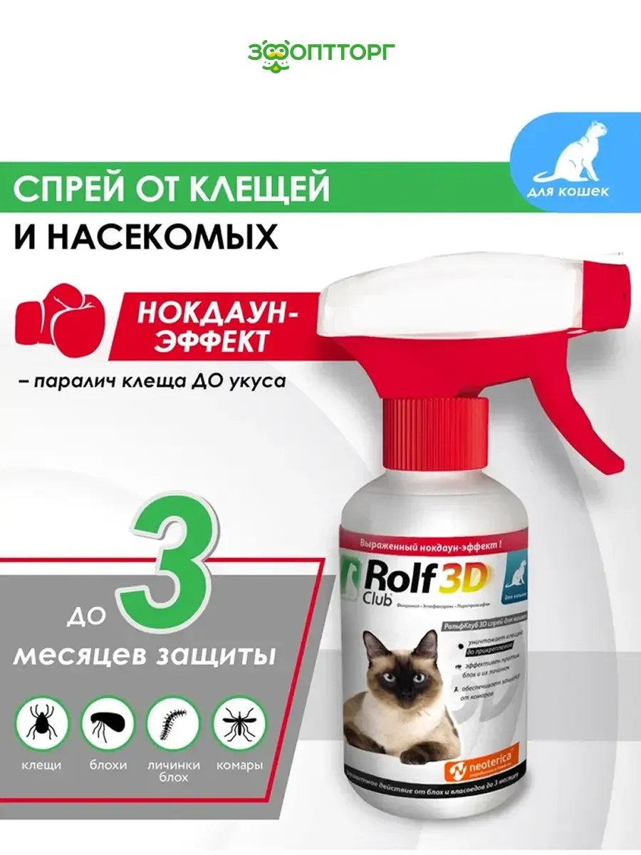 Спрей от клещей и блох для кошек, 200 мл