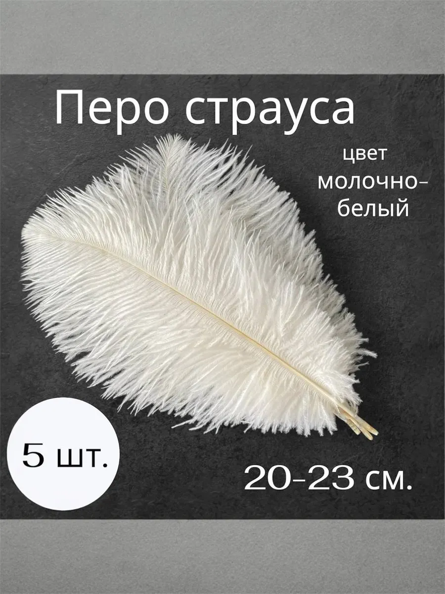 Перо страуса белое 5 шт. 20-23 см.