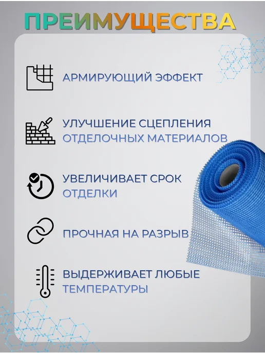 сетка синяя/желтая Сетка для штукатурки стен 1х5м 160г м2 синяя, 1x5 м, 160 г, фото 2