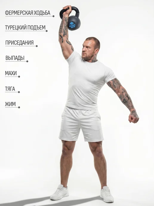 Гиря 8 кг чугунная обрезиненная для спорта и фитнеса, 16 кг, фото 4