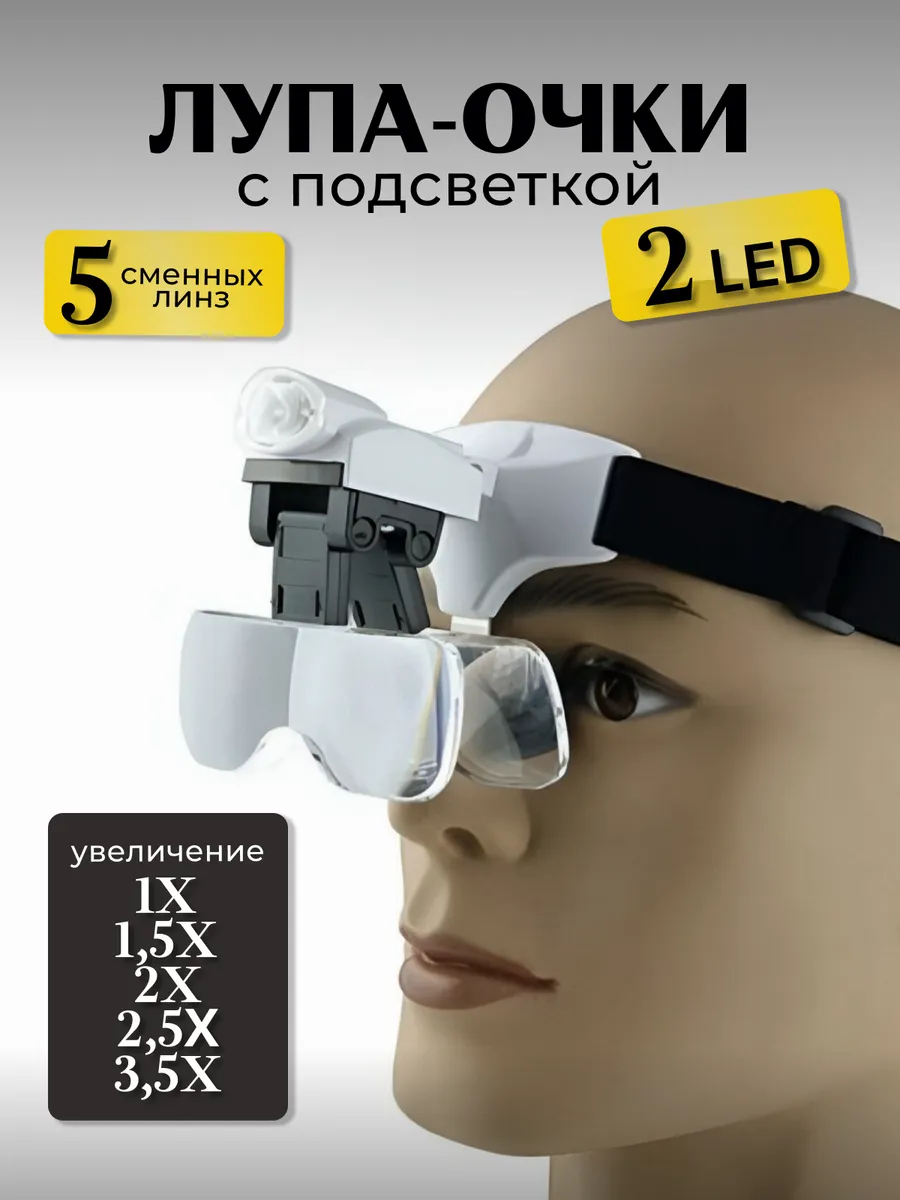 Очки лупа налобные с подсветкой