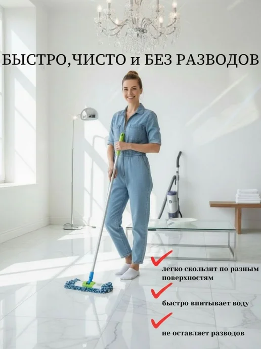 Насадка для швабры из микрофибры 40х11 см, 40x11 см, фото 2