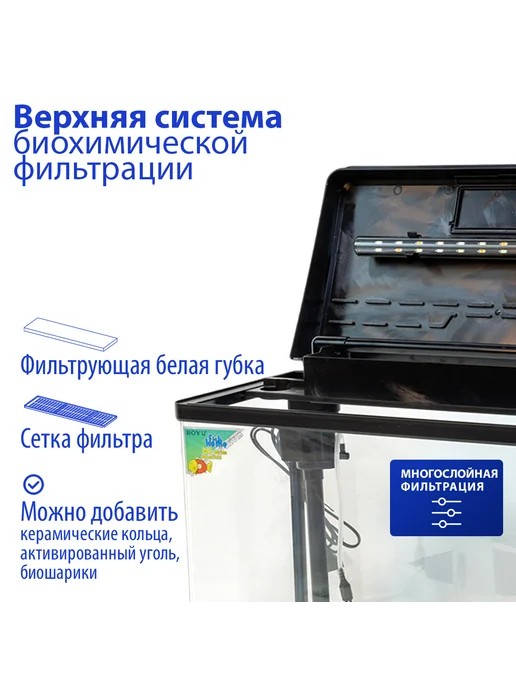 BOYU Аквариум для рыбок с подсветкой и фильтром, 33л, 45 л, фото 8