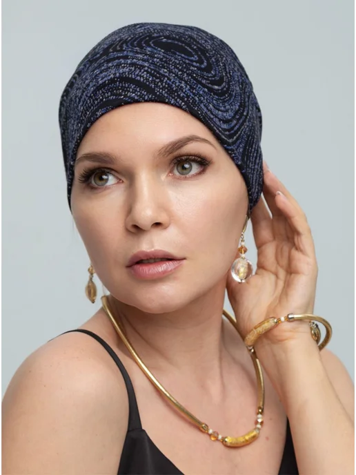 Katerina Lev Шапочка чалма после химиотерапии, тюрбан Alisia, синий, фото 2