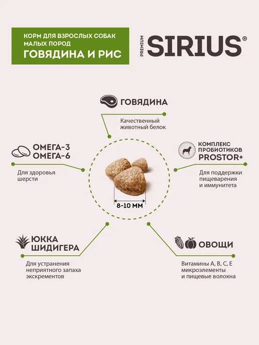 Сухой корм SIRIUS Малых для собак, говядина, 12,13 кг, фото 4