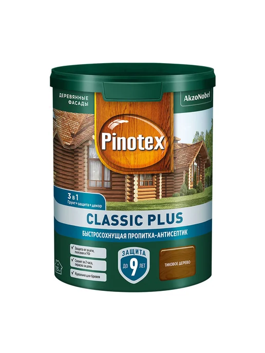 Pinotex Антисептик 3 в 1 декоративный для дерева тиковое дерево 0,9л, 900 мл