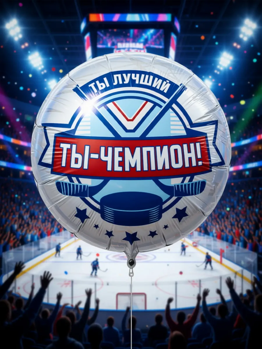 Фольгированный воздушный шар Хоккей, Ты Чемпион! 46 см.