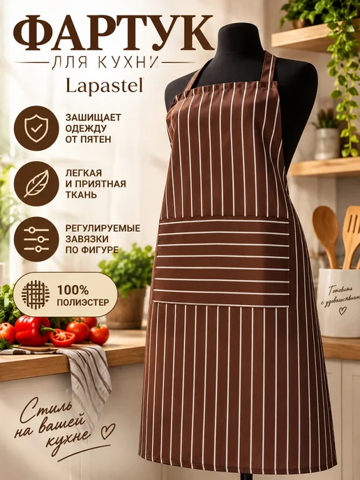 Lapastel Фартук кухонный полиэстер для кухни для готовки для повара, коричневый