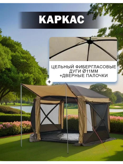 MARKBOSS Шатер туристический с полом 2 входа 360*360*225 см, 360x360, фото 4