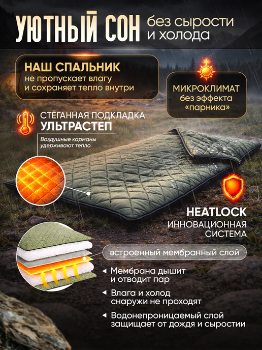 Империя-Впечатлений Спальный мешок туристический, зеленый, фото 2