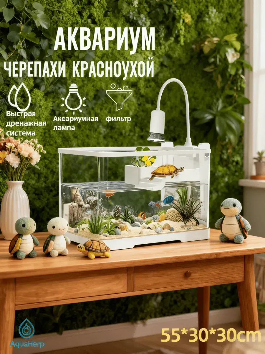 Аквариум для черепахи красноухой, 50 л, 55 30 30 см