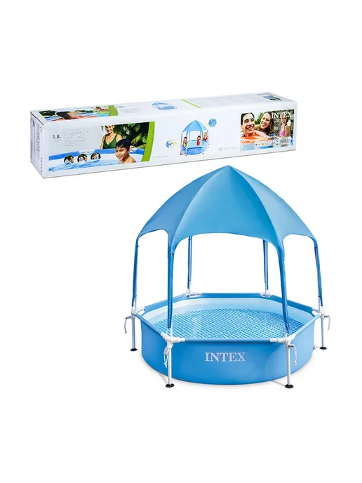 Intex Бассейн каркасный большой круглый с тентом навесом 28209NP, голубой, фото 7