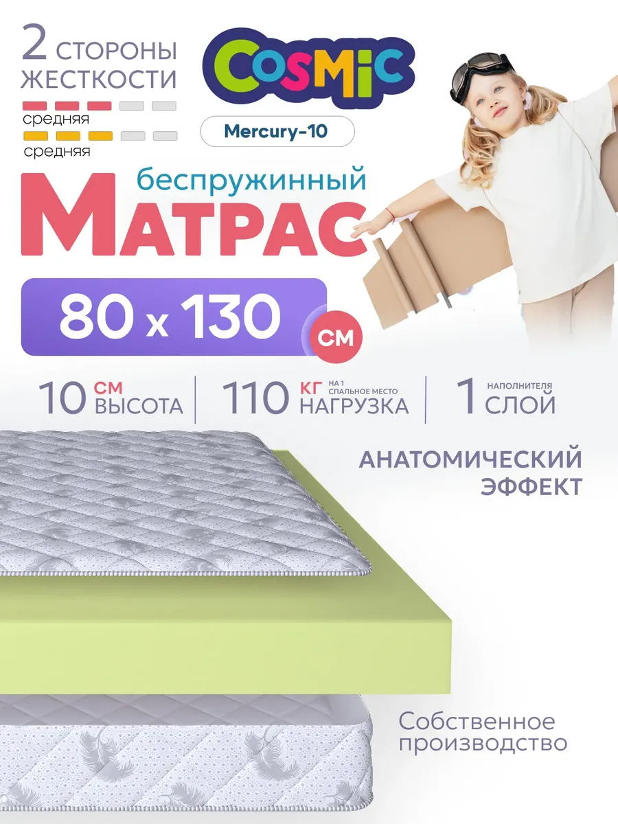 Матрас детский 80х130 беспружинный на кровать