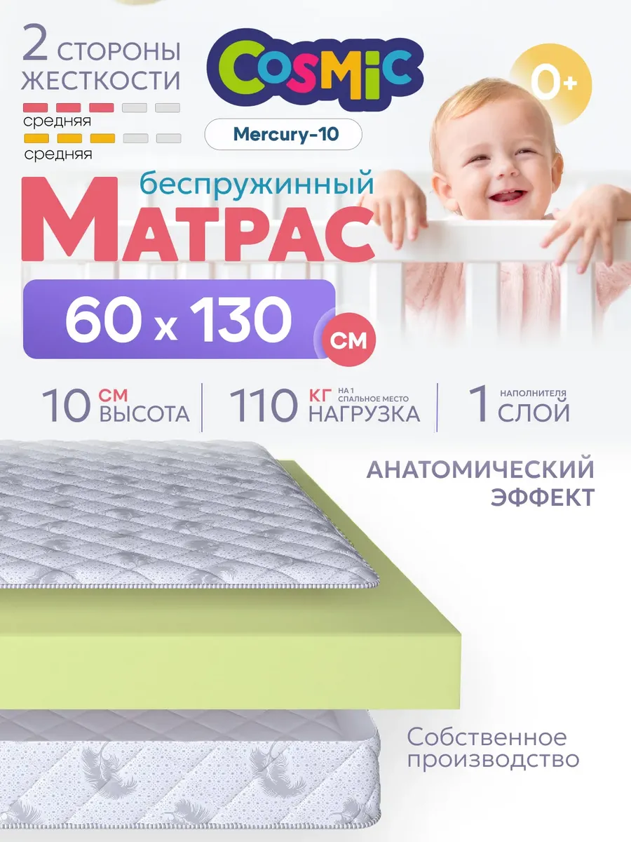 Матрас детский 60х130 беспружинный на кровать