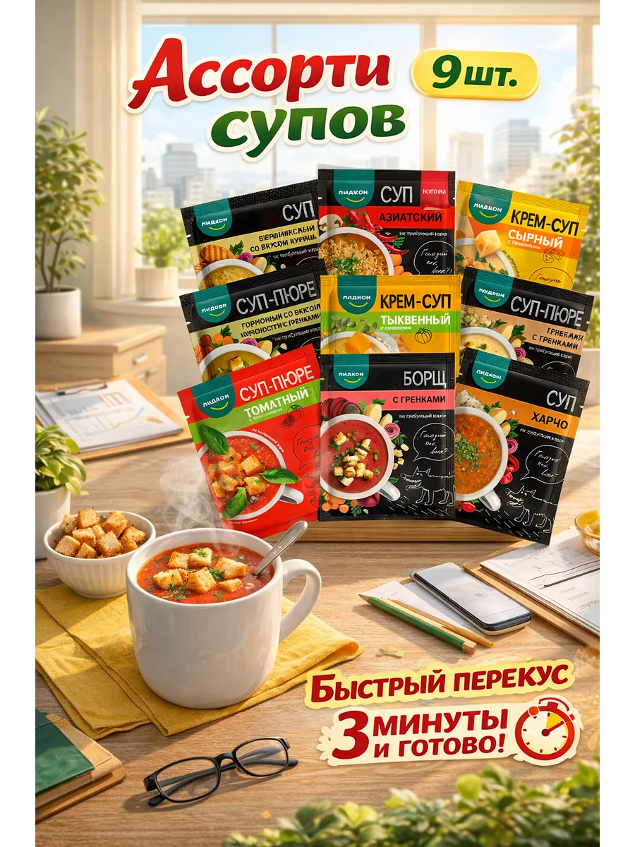 Ассорти супов не требующих варки, 9 шт