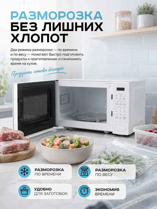 Midea Микроволновая печь EM720C2PR-W, 20 л, белая, механическая, 20 л, фото 4