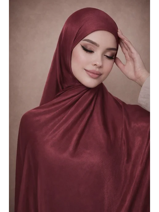 DAiZi Шейла органза дубайская нарядный готовый хиджаб, красный, фото 2