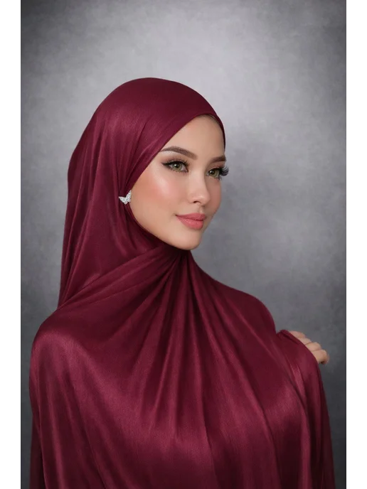 DAiZi Шейла органза дубайская нарядный готовый хиджаб, красный, фото 3