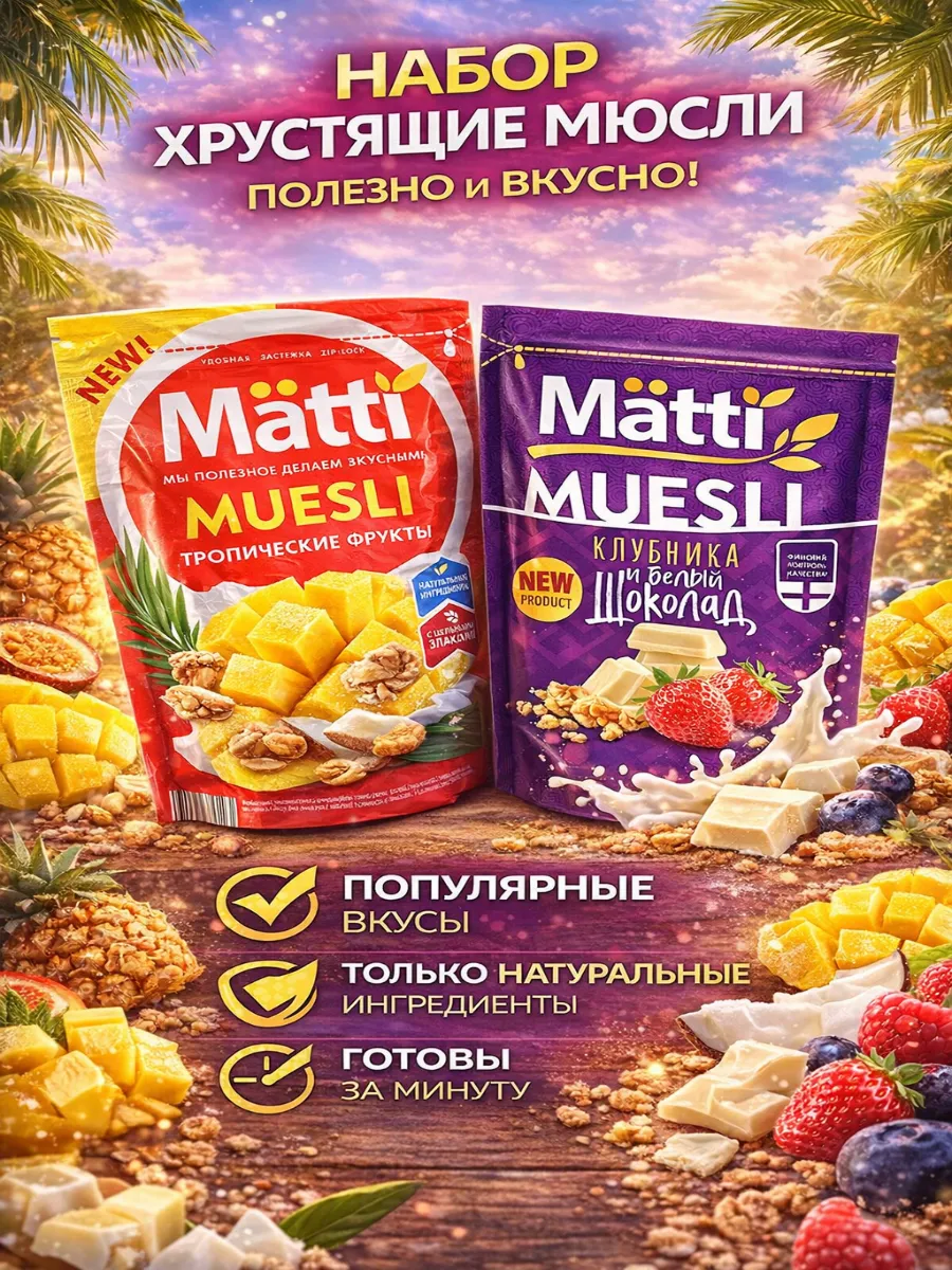 Мюсли запеченные тропические +Клубника Бел шок 1+1