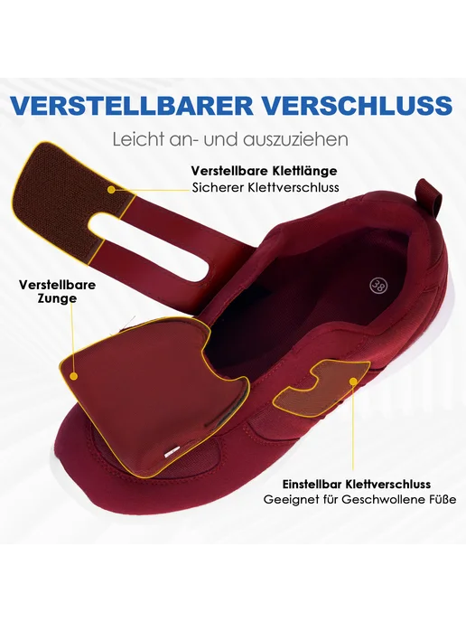 Обувь для диабетиков Slip-On с регулировкой, отёк (Красная 4, красный, фото 3