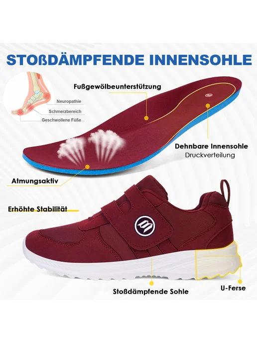 Обувь для диабетиков Slip-On с регулировкой, отёк (Красная 4, красный, фото 8