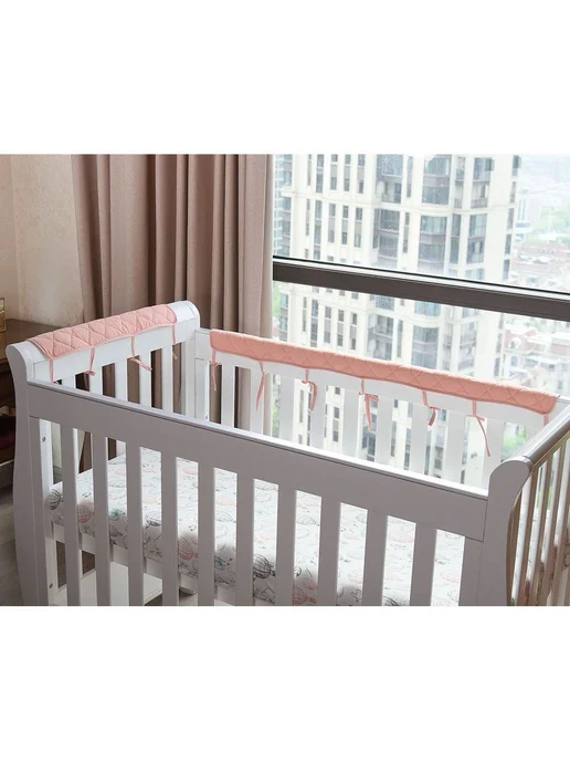 Бортик для кроватки креп-хлопок розовый 15*60 см, 15x60 см, фото 6
