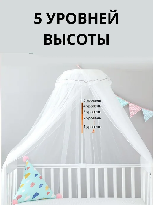 Балдахин сетка от комаров на кроватку Белый, белый, фото 3