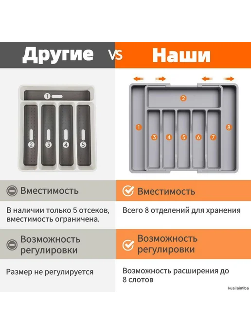 Лоток для столовых приборов 38 см Серый, серый, фото 3