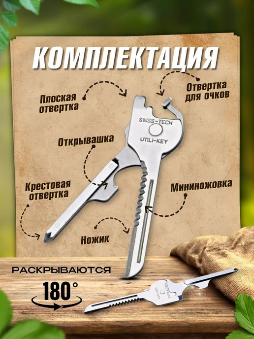 Брелок мультитул Серебристый, серебристый, фото 2