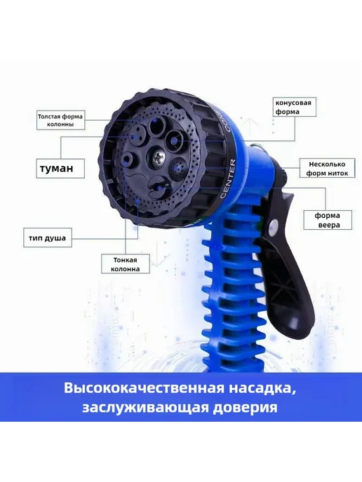 Шланг резиновый для полива 45м, растягивающийся, синий 13мм, 45 м, фото 7