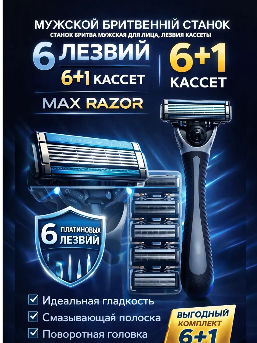 Бритвенный станок мужской 6 лезвий 6+1 кассет,подарок любимому