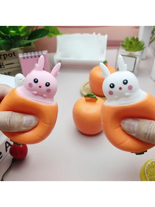 Морковный кролик антистресс Orange Pink Rabbit, розовый, фото 2