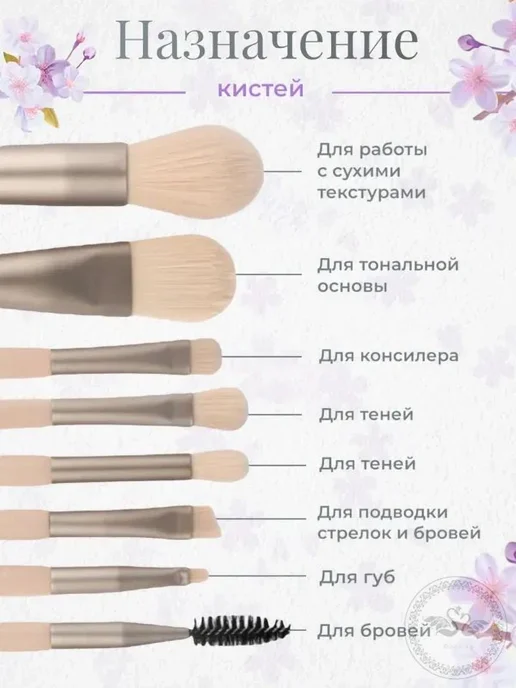 Кисть косметическая розовая 8 шт, 8 шт, фото 3