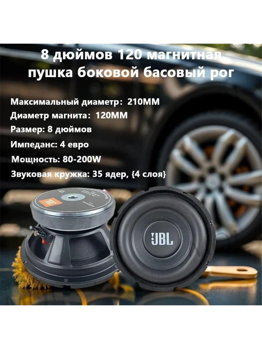 Сабвуфер автомобильный 20см Черный матовый, черный, фото 5