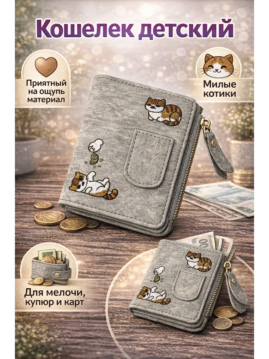 Кошелек детский милый с котиками