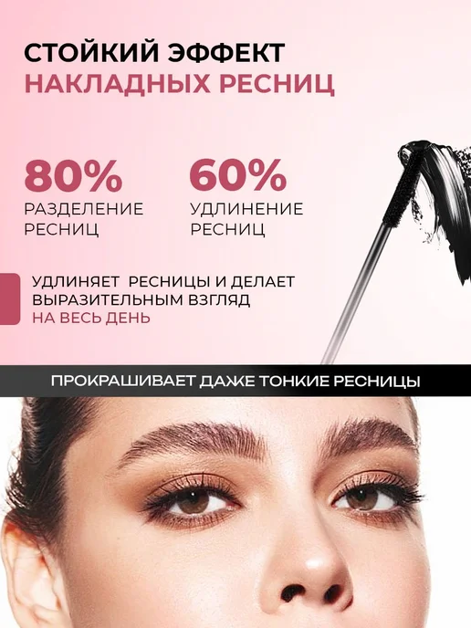 Тушь для ресниц объем, удлинение, подкручивание Черный, черный, фото 2