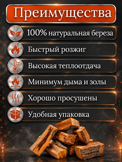 Дрова березовые сухие универсальные в сетке 3,5-4 кг 1 уп, 3,54 кг, фото 2